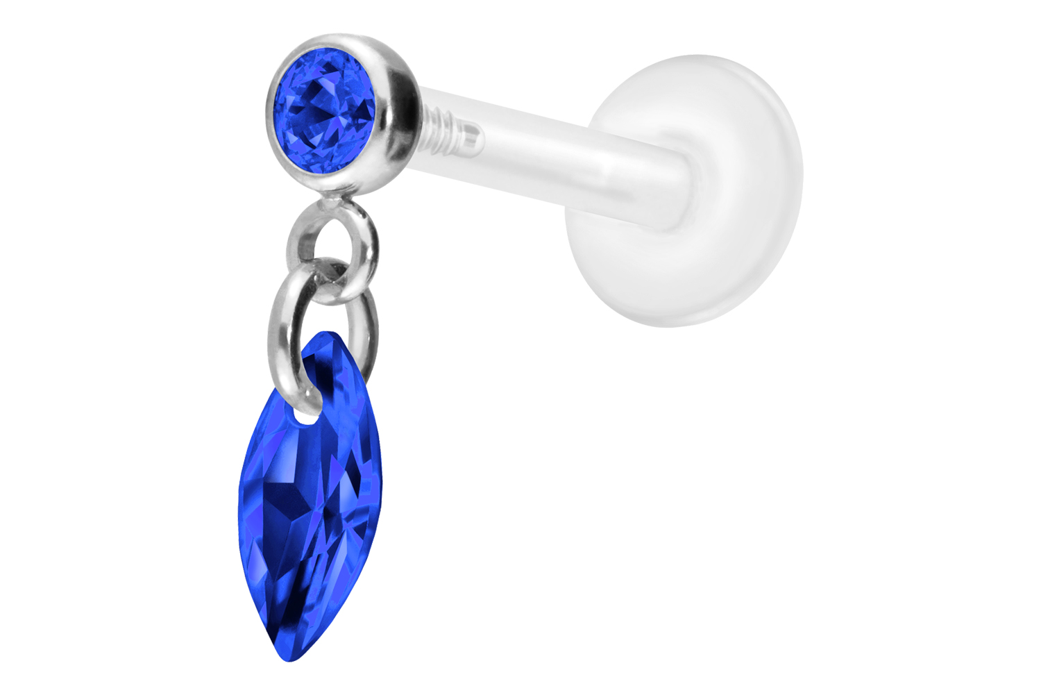 PTFE Labret Piercing mit Innengewinde + Titan-Aufsatz KRISTALLOVAL